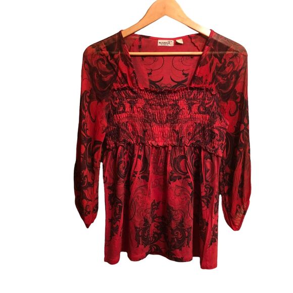 One World Red and Black Top Size M - Picture 1 of 5